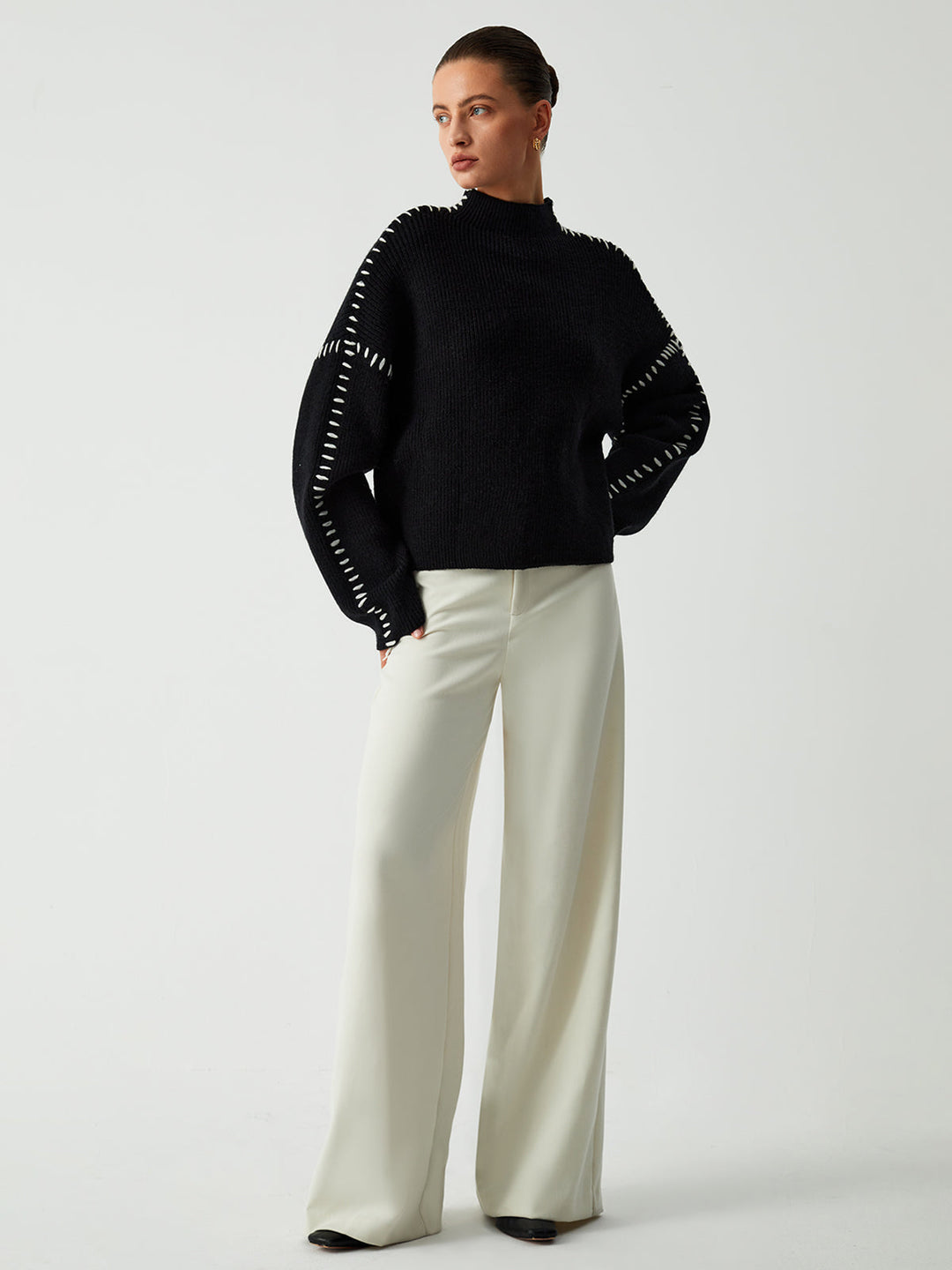 Warda™ - Turtleneck Sweater with Piqué Stitch Details