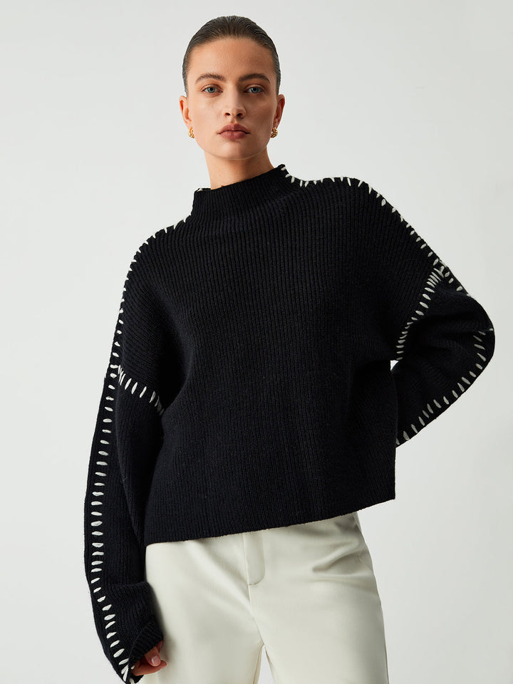 Warda™ - Turtleneck Sweater with Piqué Stitch Details