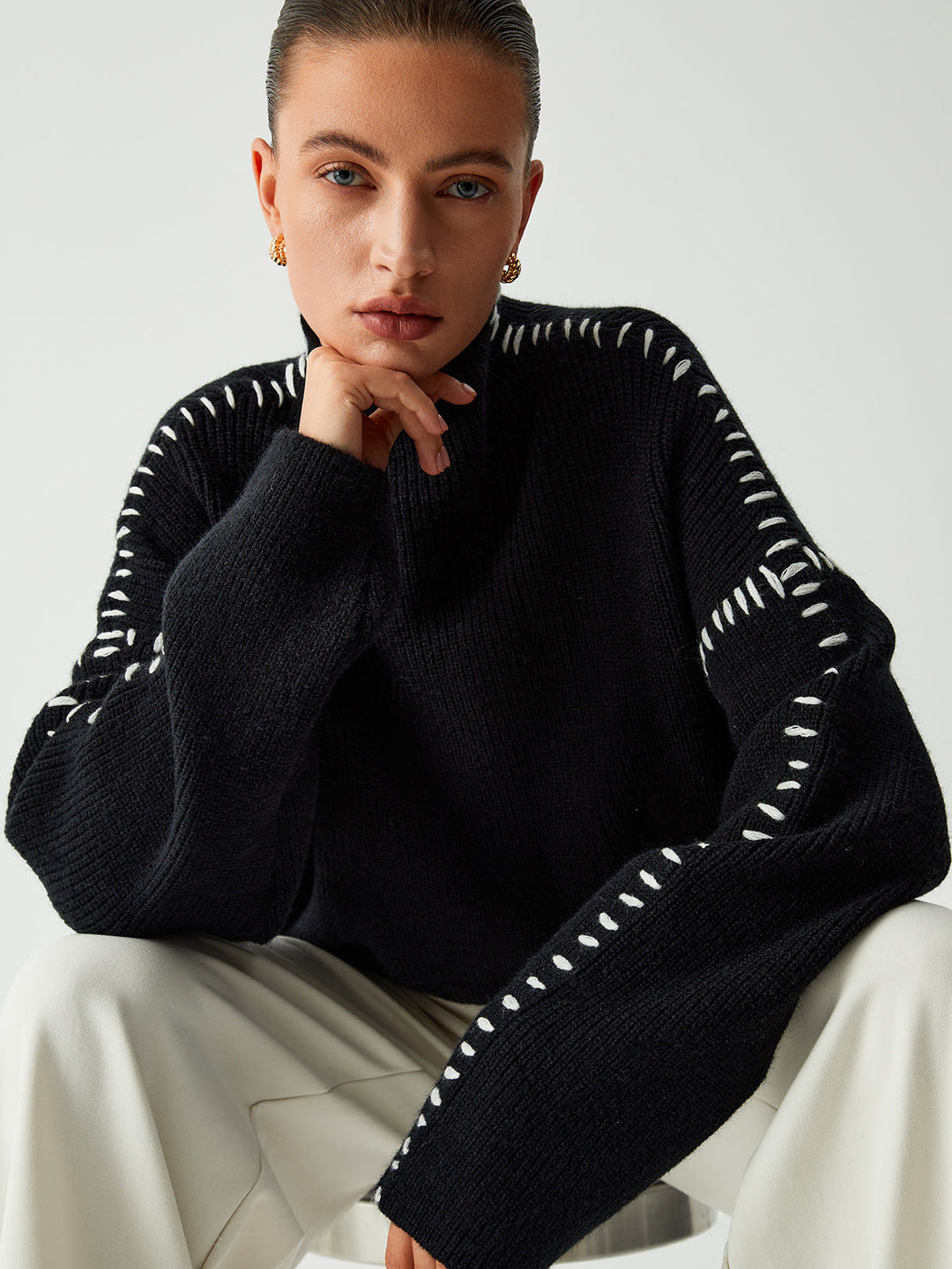 Warda™ - Turtleneck Sweater with Piqué Stitch Details