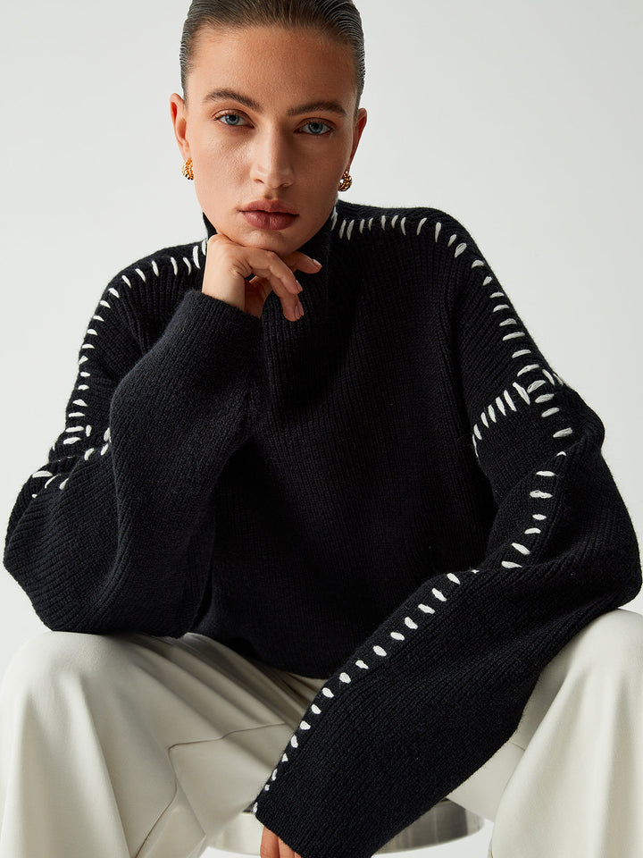 Warda™ - Turtleneck Sweater with Piqué Stitch Details