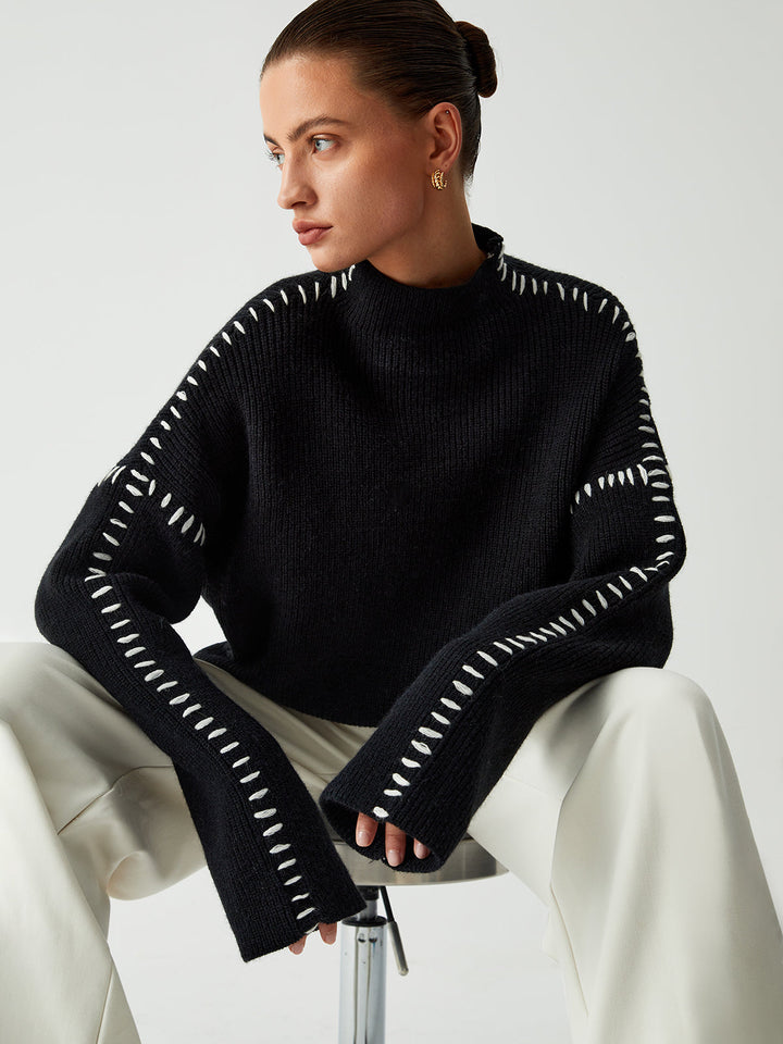 Warda™ - Turtleneck Sweater with Piqué Stitch Details