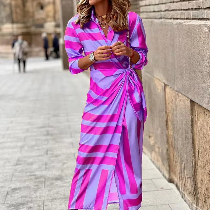 Solana™ | Elegant Striped Wrap Dress