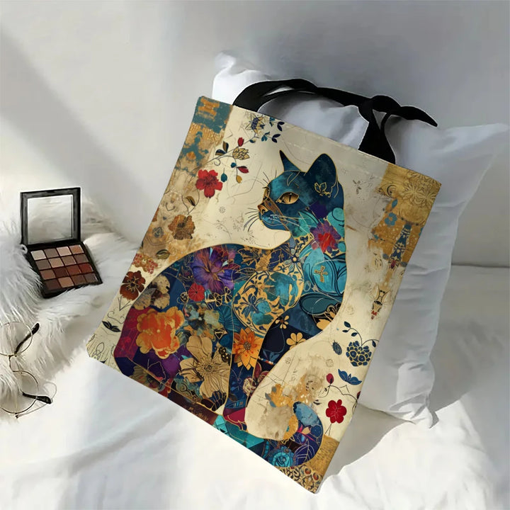 Ethnic Flower Cat Pattern Tote Bag