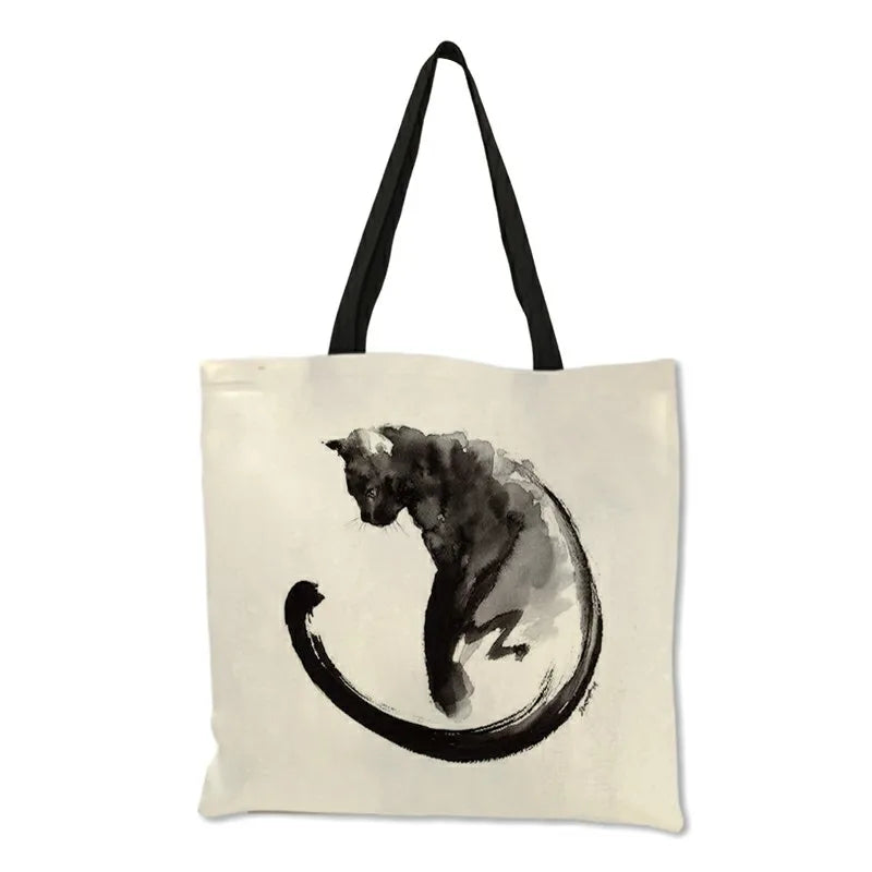 Sumi ™ | Black Cat Print Shopper Bag.