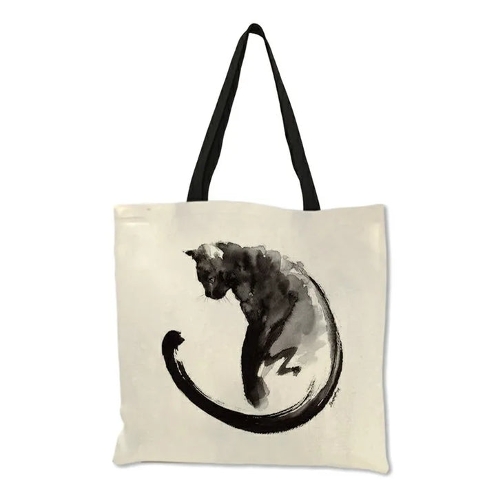Sumi ™ | Black Cat Print Shopper Bag.
