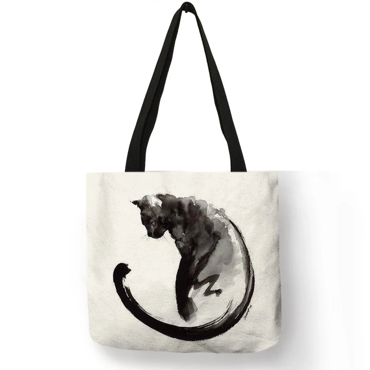 Sumi ™ | Black Cat Print Shopper Bag.