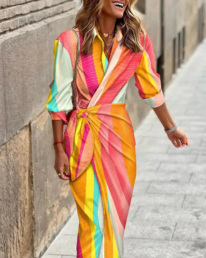 Solana™ | Elegant Striped Wrap Dress
