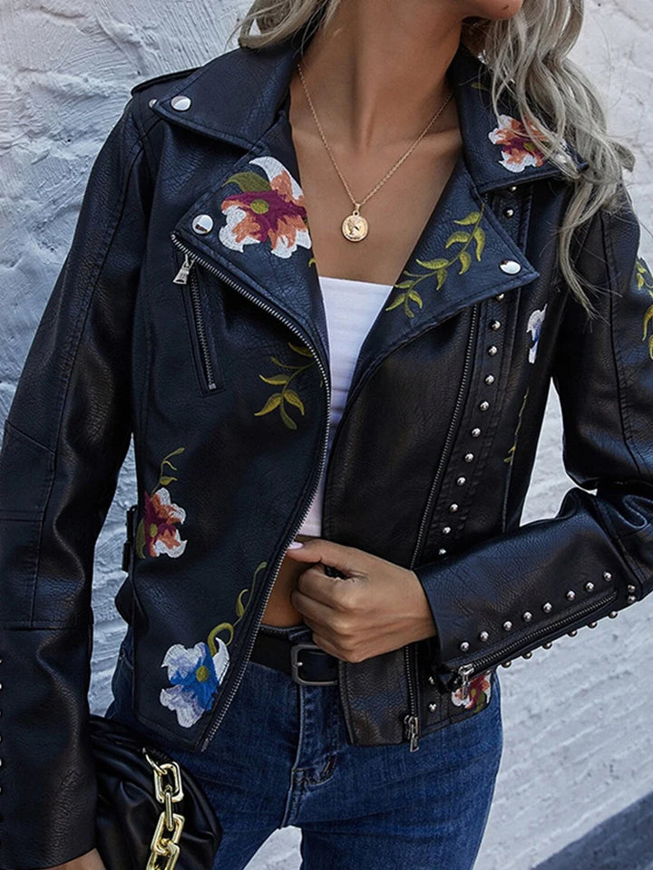 Ella | Stylish Embroidered Leather Jacket