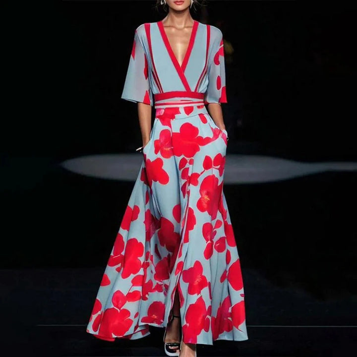 Jade™ | Elegant Flower Pattern Maxi Dress