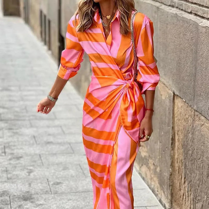 Solana™ | Elegant Striped Wrap Dress