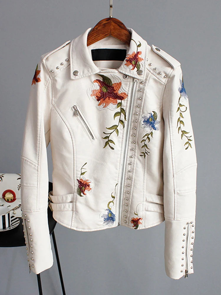Ella | Stylish Embroidered Leather Jacket